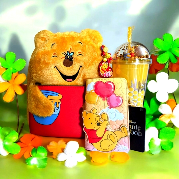 Loungefly Handbags - Loungefly Disney Winnie the Pooh Plush Mini Backpack, Tumbler, Wallet & Charm